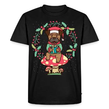 Chien Border Terrier sur une couronne de Noël aux champignons - T-shirt Premium bio Homme - noir - Devant - Nico (187cm)