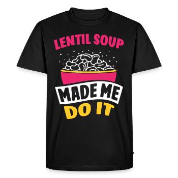 La soupe aux lentilles m’a fait utiliser des lentilles aux lentilles - T-shirt Premium bio Homme - noir - Devant - Nico (187cm)