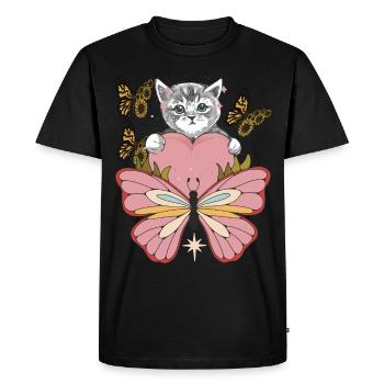 Chat avec Cœur-Tournesol-Amour-Chat-Papillon - T-shirt Premium bio Homme - noir - Devant - Nico (187cm)