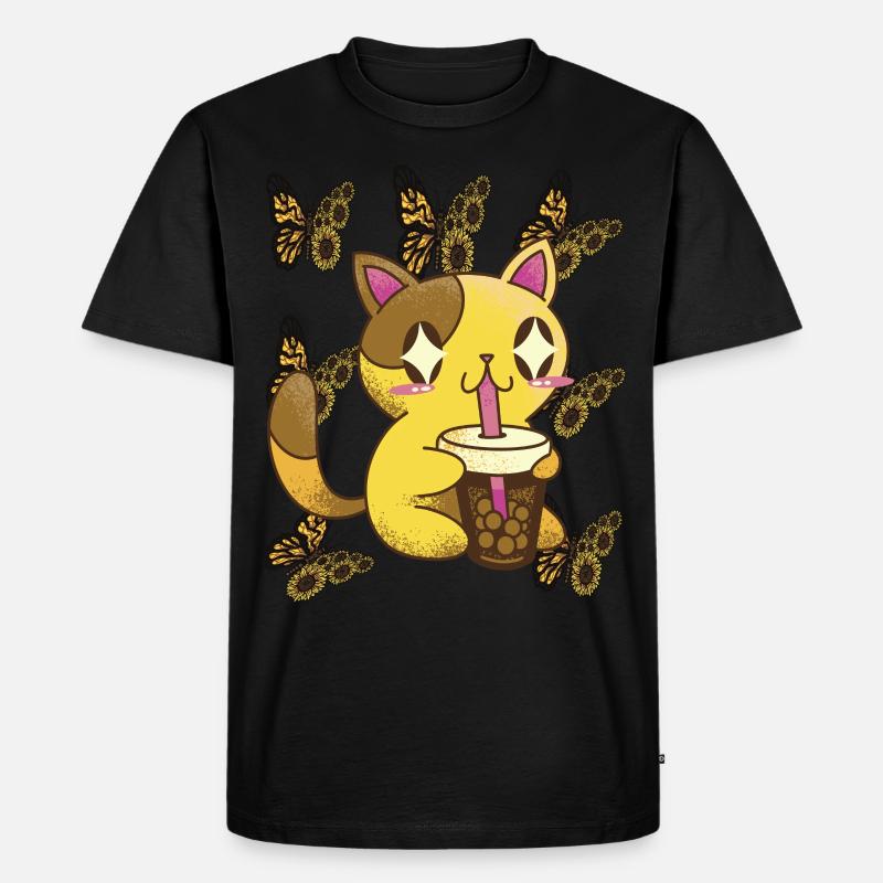 Nette Katze mit Sonnenblumen-Schmetterlings-Tee-Ka - Männer Premium Bio T-Shirt - Schwarz