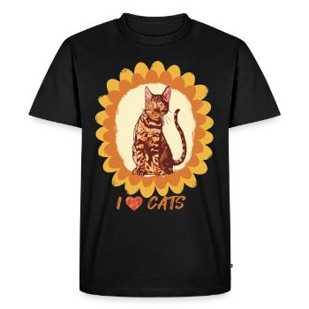 Sunflower Bengal Cat Love Cats Cat and Cat - Men's Premium Organic T-Shirt - black - Front - Nico (187cm)