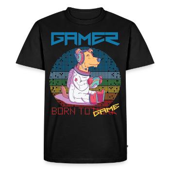 Funny Gamer Video Games Born To Gaming Retro Astro - Men's Premium Organic T-Shirt - black - Front - Nico (187cm)