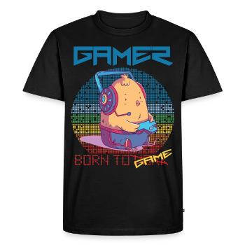 Gamer Funny Chick Video Games Born To Gaming Retro - Men's Premium Organic T-Shirt - black - Front - Nico (187cm)