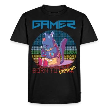 Gamer Funny Wolf Jeux vidéo Born To Gaming Retro - T-shirt Premium bio Homme - noir - Devant - Nico (187cm)