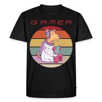 Drôle de chien astronaute Jeux vidéo Jeu de console rétro - T-shirt Premium bio Homme - noir - Devant - Nico (187cm)