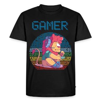 Gamer Retro Jeux Vidéo Vintage Gaming Funny Lion - T-shirt Premium bio Homme - noir - Devant - Nico (187cm)