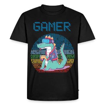 Gamer Jeux vidéo rétro Jeux vintage Funny Croco - T-shirt Premium bio Homme - noir - Devant - Nico (187cm)