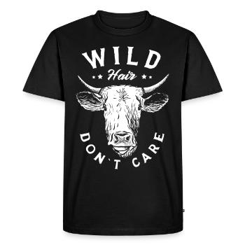 Wild Hair Don’t Care Grass Puppy Highland Cow - T-shirt Premium bio Homme - noir - Devant - Nico (187cm)
