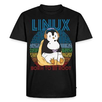 Gamer Root Retro Penguin Linux Nerd Programmer Gee - Men's Premium Organic T-Shirt - black - Front - Nico (187cm)
