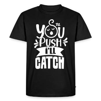 Vous appuyez sur J’attrape la profession de sage-femme - T-shirt Premium bio Homme - noir - Devant - Nico (187cm)