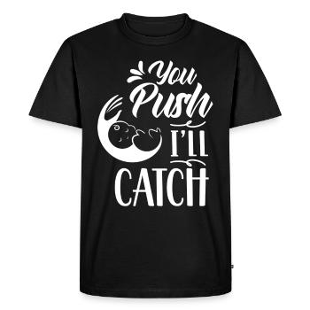 Vous appuyez sur J’attrape la profession de sage-femme - T-shirt Premium bio Homme - noir - Devant - Nico (187cm)
