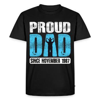 Fier papa depuis novembre 1987 - T-shirt Premium bio Homme - noir - Devant - Nico (187cm)