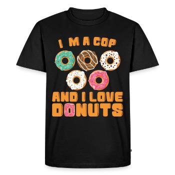 Policeman in A Cop I Love Donuts Police Uniform - Men's Premium Organic T-Shirt - black - Front - Nico (187cm)