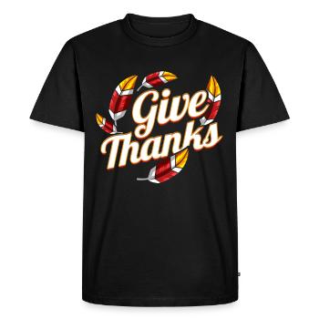 Colorful Feathers Of A Turkey Give Thanks Logo - Men's Premium Organic T-Shirt - black - Front - Nico (187cm)