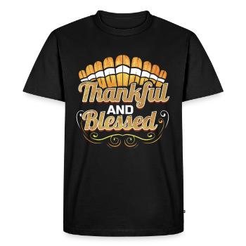 Turkey Feather Logo Thankful and blessed - Men's Premium Organic T-Shirt - black - Front - Nico (187cm)