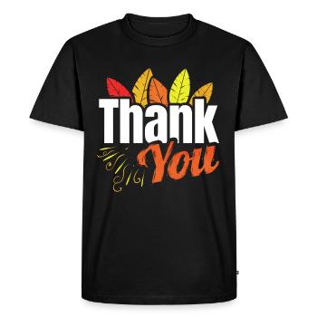 Logo de remerciement avec des plumes colorées Thanksgiving - T-shirt Premium bio Homme - noir - Devant - Nico (187cm)