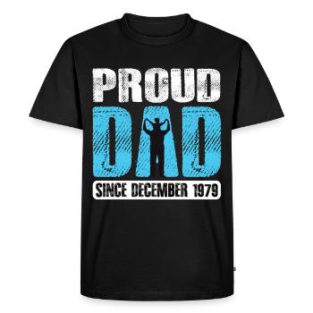 Fier papa depuis décembre 1979 - T-shirt Premium bio Homme - noir - Devant - Nico (187cm)