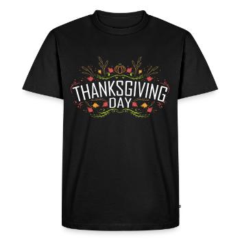 Logo de citrouille et de feuilles pour le jour de Thanksgiving - T-shirt Premium bio Homme - noir - Devant - Nico (187cm)