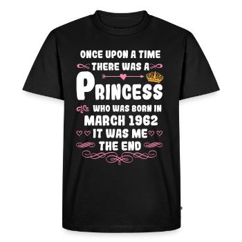 Il était une fois une princesse. Mars 1962 Naissance - T-shirt Premium bio Homme - noir - Devant - Nico (187cm)