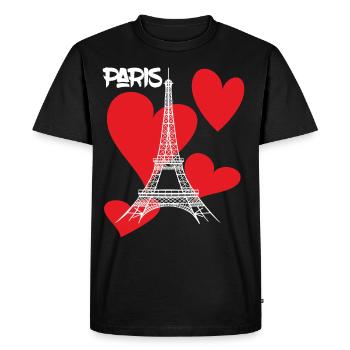 Tour Paris-Eiffel avec Cœur-Mémoire-France-Fran - T-shirt Premium bio Homme - noir - Devant - Nico (187cm)