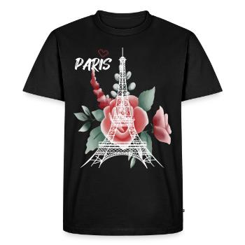 Paris-Amour-Roses-Tour Eiffel-Souvenir-France- - T-shirt Premium bio Homme - noir - Devant - Nico (187cm)