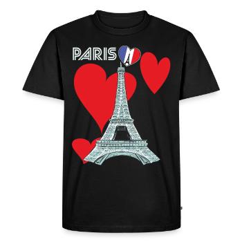 Amour-Souvenir-Français Paris-France-Eiffelt - T-shirt Premium bio Homme - noir - Devant - Nico (187cm)