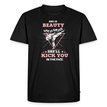 She Is Beauty She Is Grace She Will Kick You In - Men's Premium Organic T-Shirt - black - Front - Nico (187cm)