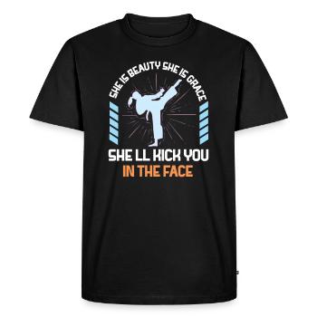 She Is Beauty She Is Grace She Will Kick You In - Men's Premium Organic T-Shirt - black - Front - Nico (187cm)