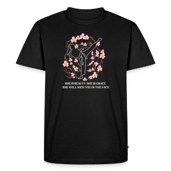 She Is Beauty She Is Grace She Will Kick You In - Men's Premium Organic T-Shirt - black - Front - Nico (187cm)