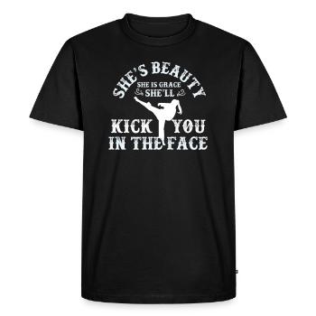 She Is Beauty She Is Grace She Will Kick You In - Men's Premium Organic T-Shirt - black - Front - Nico (187cm)