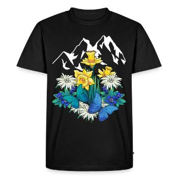 Autriche Tyrol printemps Nature Alm Gentiane Fleurs - T-shirt Premium bio Homme - noir - Devant - Nico (187cm)