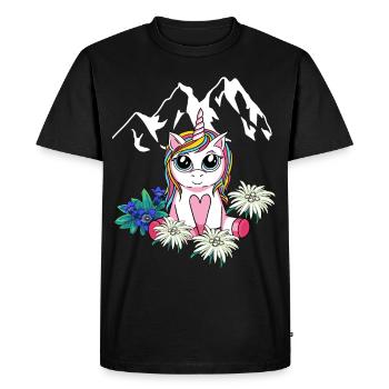 Alpes Licorne Enfants Tyrol Montagnes Sommets Fleurs - T-shirt Premium bio Homme - noir - Devant - Nico (187cm)