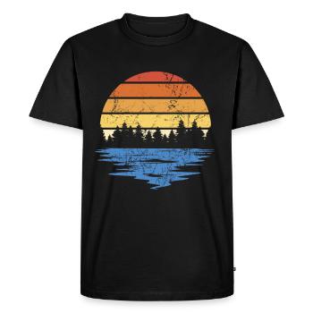 FORÊT RÉTRO AVEC LAC AU COUCHER DU SOLEIL VINTAGE - T-shirt Premium bio Homme - noir - Devant - Nico (187cm)
