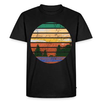 FORÊT RÉTRO AVEC LAC AU COUCHER DU SOLEIL VINTAGE - T-shirt Premium bio Homme - noir - Devant - Nico (187cm)