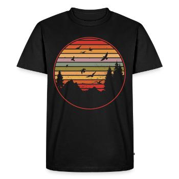 FORÊT RÉTRO AVEC OISEAU AU COUCHER DU SOLEIL - T-shirt Premium bio Homme - noir - Devant - Nico (187cm)