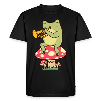 Frog on mushroom with trumpet trumpeter - Men's Premium Organic T-Shirt - black - Front - Nico (187cm)