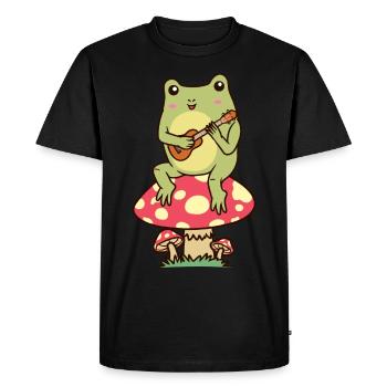 Ukulélé de grenouille sur un ukulélé aux champignons - T-shirt Premium bio Homme - noir - Devant - Nico (187cm)