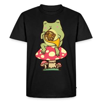 Frog on mushroom with French horn French horn player Horn player - Men's Premium Organic T-Shirt - black - Front - Nico (187cm)