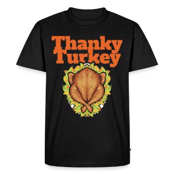 Thanky Turkey rôtie sur l’assiette Thanksgiving - T-shirt Premium bio Homme - noir - Devant - Nico (187cm)