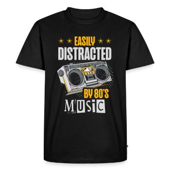 Légèrement distrait par la musique des années 80 eighties - T-shirt Premium bio Homme - noir - Devant - Nico (187cm)