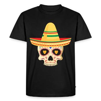 Sugar Skull Sombrero Death Nightmare Fear Skeleton Ko - Men's Premium Organic T-Shirt - black - Front - Nico (187cm)