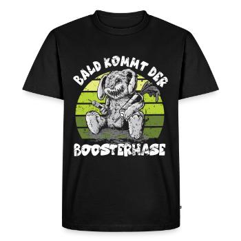 Bientôt le lapin Bosster arrive - T-shirt Premium bio Homme - noir - Devant - Nico (187cm)