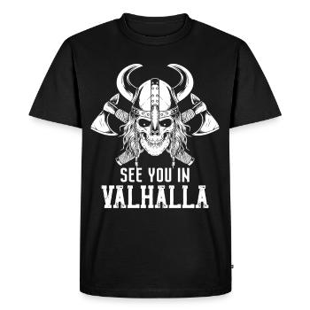 Viking Skull Axe Valhalla Warriors Mythology - Men's Premium Organic T-Shirt - black - Front - Nico (187cm)