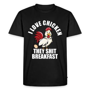 J’adore le poulet Ils chient le petit déjeuner - T-shirt Premium bio Homme - noir - Devant - Nico (187cm)