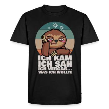 Faultier Ich Kam Ich Sah Ich Vergaß Was ich wollte - Männer Premium Bio T-Shirt - Schwarz - Vorne - Nico (187cm)
