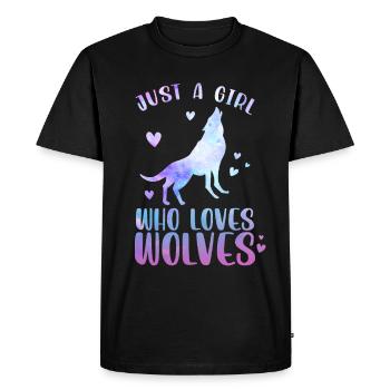 Juste une fille qui aime les loups - T-shirt Premium bio Homme - noir - Devant - Nico (187cm)