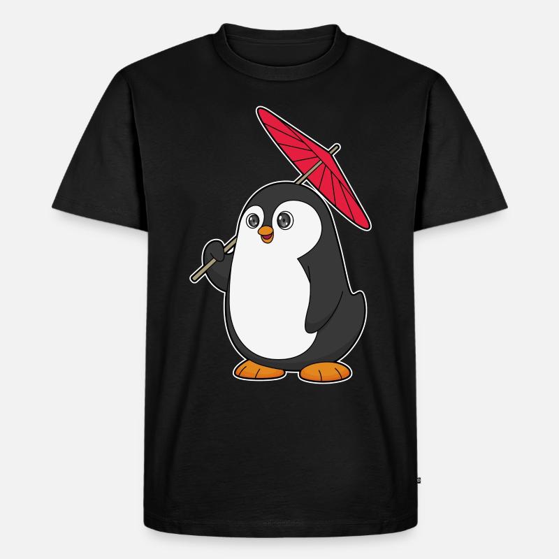 Pinguin Regenschirm - Männer Premium Bio T-Shirt - Schwarz