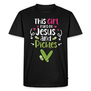 Cette fille court sur Jésus et les cornichons - T-shirt Premium bio Homme - noir - Devant - Nico (187cm)