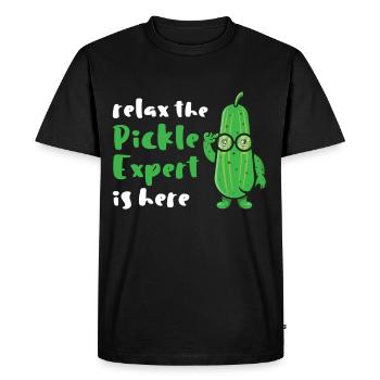 Relax The Pickle Expert is Here - Men's Premium Organic T-Shirt - black - Front - Nico (187cm)