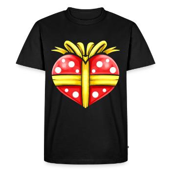 Heart Wrapped In Gift Paper With Ribbon For - Men's Premium Organic T-Shirt - black - Front - Nico (187cm)